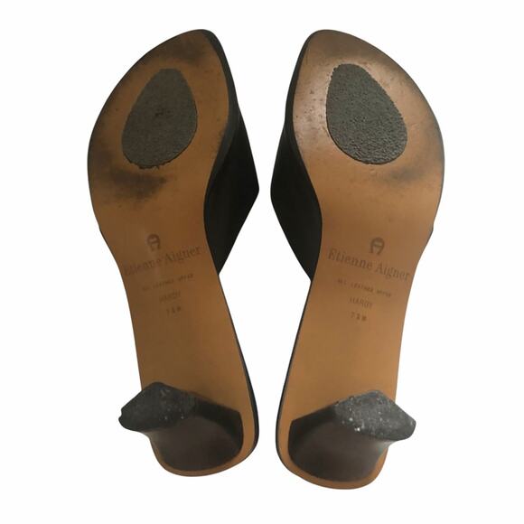 Etienne Aigner Hardy Slip On Sandal Mule Black Leather Vintage Y2K 7.5 GUC - Picture 3 of 11